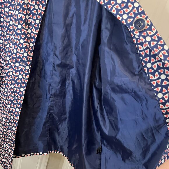 Eden Court Navy Cream Coral Geometric Preppy 3/4 Bell Sleeve Button Jacket XL - Picture 5 of 13